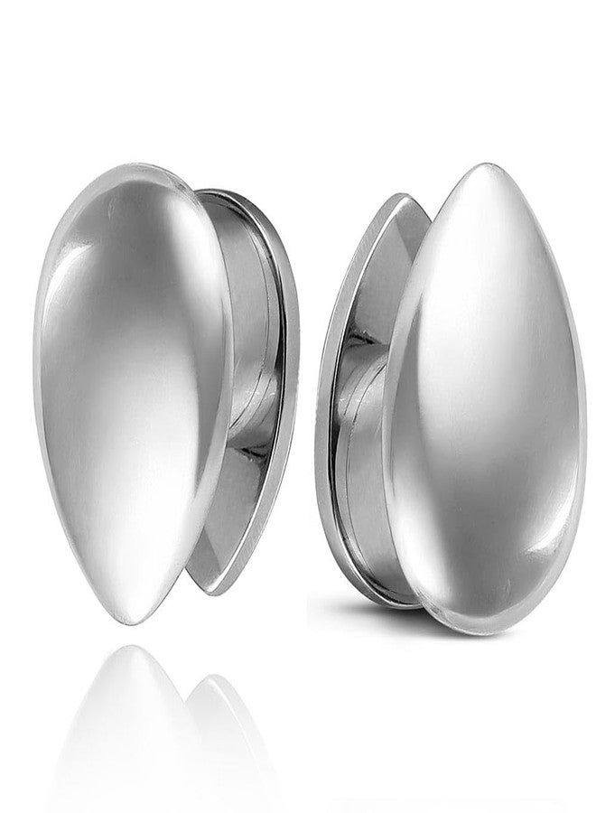 Earblity 1 Pair Cute gauges like teardrop 1/2'' (12mm) Ear Tunnels Plugs 316 Stainless Steel Silver Ear Gauges Weight Saddle Plugs Hypoallergenic expander Piercing Body Jewelry - Image 1